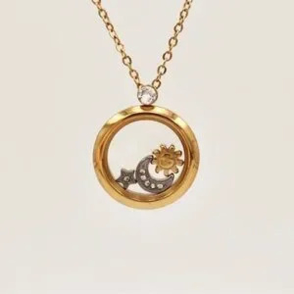 18K Gold Sun, Moon & Stars Celestial Floating Locket Necklace Bohemian No Fade